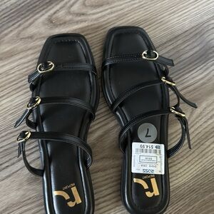 Report Black Strappy Sandals with Gold Accents